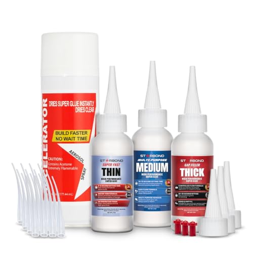 Starbond 2 oz Thin Medium Thick CA Glue with 6 oz Activator Bundle, Premium Cyanoacrylate Super Glue for Quick Glue Ups, Woodworking, Woodturning, Hobby Models, 3D Printing