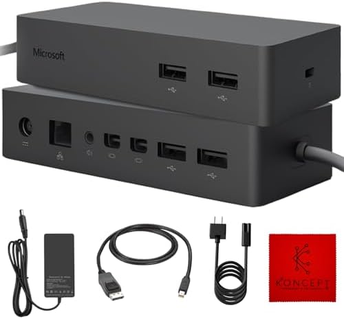 Microsoft Surface Dock PD9-00003 Bundle - 1 Year Warranty - Microsoft Surface Pro Docking Station with Mini DP to DP Cable, 90 1749 - Microsoft Docking Station (Renewed)