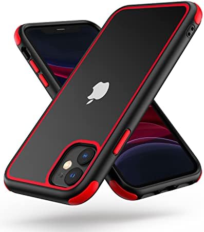 for iPhone 11 Crystal Clear Case, with Multicolor Protective Shockproof Bumpers, Not Yellowing Anti Scratch Transparent Hard PC Back & Soft Silicone TPU Frame Cover (Black/Red)