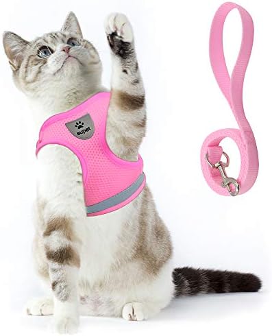 Supet Cat Harness and Leash Set - Soft Mesh Adjustable Cat Vest Harness with Reflective Strap for Walking Cat and Puppy Rabbit