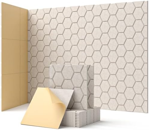 Soundsbay Acoustic Wall Panels Sound Absorbing, Honeycomb Soundproof Wall Panels, 12 Pack Self Adhesive Sound Absorbing Panels, Noise Cancelling Wall Panels for Ceiling, Door 12"×12"×0.4"