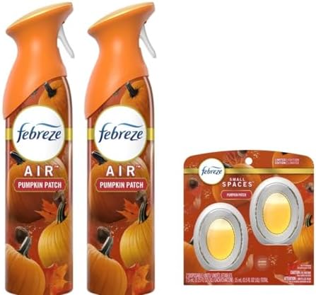 Febreze Air Freshener Odor Fighting Spray, Pumpkin Patch) Limited Edition, 8.8 oz. (Pack of 2) + Febreze Small Spaces Air Freshener Limited Edition Scents (Pumpkin Patch), 2 Count)