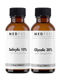 MedPeel Light Strength Chemical Peel Set - with Alpha & Beta Hydroxy Acid Face Peel for all Skin Tones - 10% Salicylic 30ml/1fl oz, 30% Glycolic