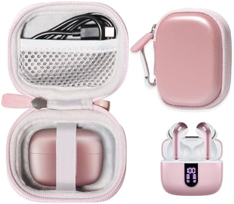CaseSack Case for TAGRY X08 Bluetooth Headphones True Wireless Earbuds 60H, mesh Pocket for Charge Cable (Rose Gold)