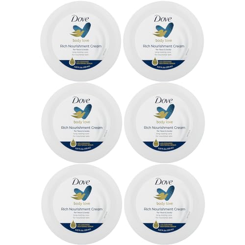 Dove Body Love Rich Nourishment Cream, Face, Hand & Body Lotion for Extremely Dry Skin, Fast-Absorbing 72-Hour Moisturizing Cream with Ceramide Serum, 5.07 Fl Oz (Pack of 6)