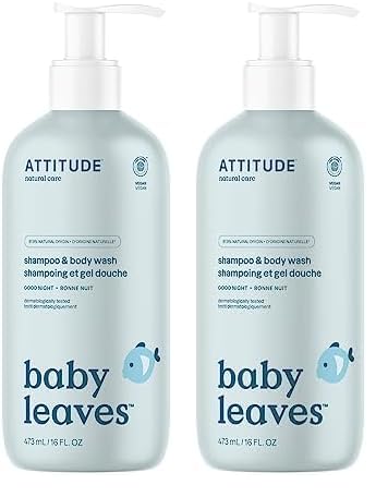 ATTITUDE 2-in-1 Shampoo and Body Wash for Baby, EWG Hypoallergenic Plant- and Mineral-Based Ingredients, Vegan and Cruelty-free, Almond Milk, 16 Fl Oz (Pack of 2)