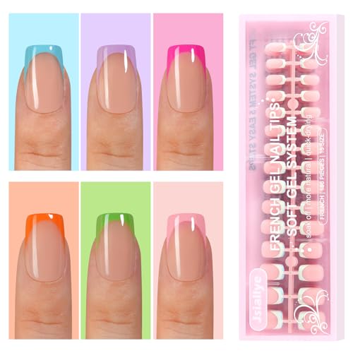 French Tip Press On Nails-6 Packs 180 Pcs Short Square French Gel Nail Tips, Soft Gel Pre-shaped No File Need Fake Nails for Nail Art DIY Extension Designs 15 Sizes