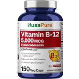 NusaPure Vitamin B12-5000 MCG 150 Veggie Capsules (Non-GMO, Gluten Free) - Max Strength Vitamin B 12