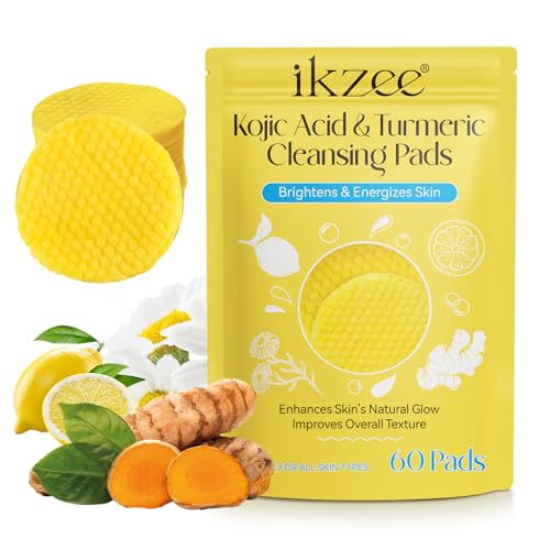 Turmeric Kojic Acid Pads, 60 kojic acid and Turmeric Cleansing Pads, Turmeric Cleansing Pads for Dark Spots, Exfoliating Turmeric Pads Suitable for all Skin Types (1 Count (Pack of 1))