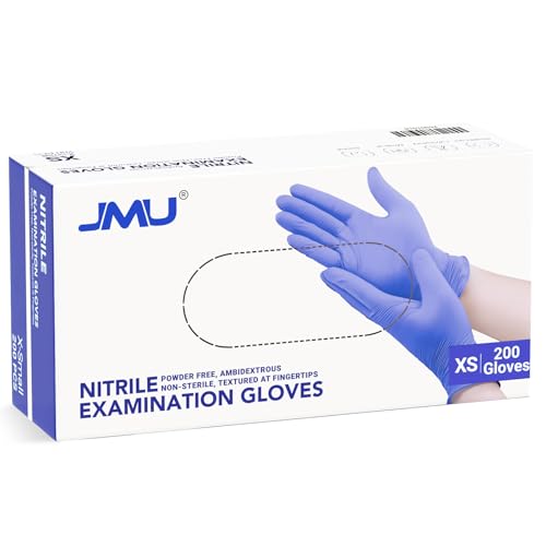 JMU 200 Count Powder-Free Nitrile Exam Gloves XS, 3.5 Mil Disposable Gloves Latex-Free Medical Grade, Violet Blue