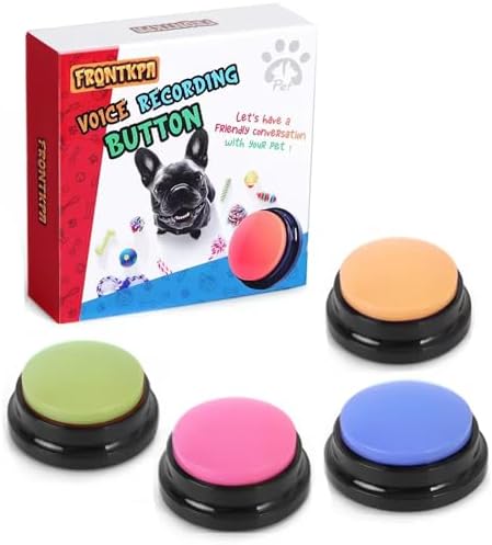 4 Color Voice Recording Button, Dog Buttons for Communication Pet Training Buzzer, 30 Second Record & Playback, Funny Gift for Study Office Home (Purple, Green, Yellow, Pink)