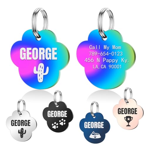 Cat Tags Engraved, Cat Name Tags Personalized with Lovely Icons, Durable Stainless Steel Cat Id Tags Personalized Small Large, Custom Cat Tag Engraved on Both Sides