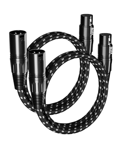 XLR Cables 3ft 2 Pack, XLR Microphone Cable Balanced Shielded Nylon Braided Cord 3 Pin 3 feet XLR Male to Female for Microphones Recording, Mixer, Amplifier，Speaker Systems