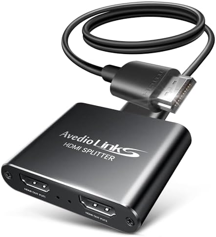 avedio links HDMI Splitter 1 in 2 Out 4K@60Hz [with 4 ft HDMI Cable], Aluminum Alloy 4K HDMI Splitter Copy 2 Same Screen (Not Extend), 1x2 HDMI 2.0 Splitter Support Full HD 1080P 3D HDCP 1.4(Black)