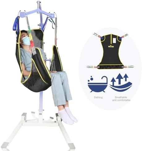 Universal Full Body Patient Lift Sling, Mesh Fabric Patient Sling Transfer and Bathing aids, 500lb Weight Capacity (Medium-Black)