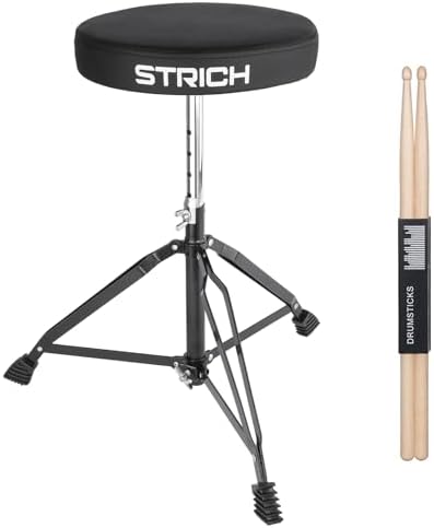 STRICH Drum Stool Set, Padded Seat Height Adjustable Drum Throne with 5A Drumsticks for Adults Beginner Drummers, SDB-10B, Black