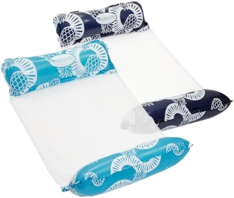 Waterlife 4-in-1 Pool Hammock 2-Pack, Inflatable Pool Chair Float, Water Hammock (Saddle, Lounge Chair, Hammock, Drifter), Navy & Light Blue