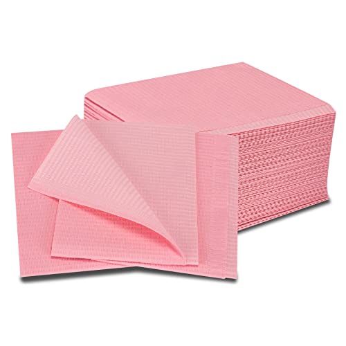 Practicon 125 Pack Pink Disposable Patient Bibs, 18" x 13", 3 Ply Waterproof Paper Bib Sheet with Poly Back, Dental, Medical, Tattoo, Nail Tray or Table Cover, 125 Pack