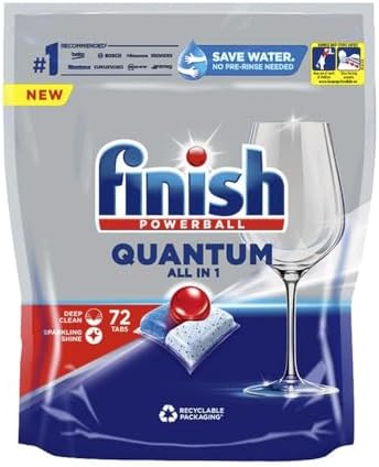 FINISH Quantum Powerball, Dishwasher Pods, Dishwasher Detergent Liquid, Dishwasher Soap, All in 1, 72ct Dishwasher Tablets