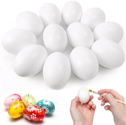 12 Pieces Wooden Fake Eggs, White Wooden Easter Egg Wood Eggs for Easter Crafts Home Decor, Great for Easter DIY Decorations