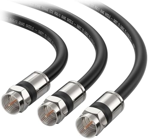 Cable Matters 3-Pack RG6 Cable CL2 in-Wall Rated (CM) Quad Shielded Coaxial Cable 6 ft, RG6 Coax Cable Cord for TV, Digital Router, Satellite Receiver and More, in Black
