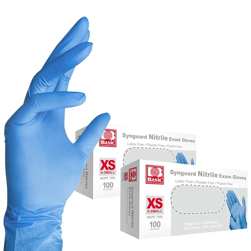 Jointown Basic Medical Blue Nitrile Exam Gloves, XS - Latex-Free & Powder-Free - 2 boxes of 100, X-Small-NGPF-7000