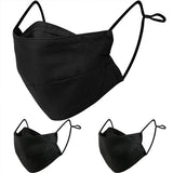 BASE CAMP Reusable Cloth Dust Face Masks 100% Cotton Washable Adjustable Breathable Fabric Mask with Filter Pocket, 3 Pack, Black