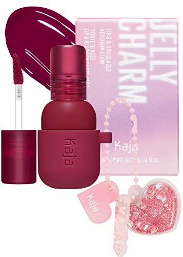 Kaja Lip & Blush Glazed Keychain Stain - Jelly Charm 01 Cherry Spritz | with Triple Berry Complex, Lemon Fruit Extract &Olive Squalane, Hydrating, Long Lasting Tint