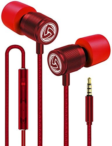 LUDOS Ultra Wired Earbuds in-Ear Headphones, 5 Years Warranty, Earphones with Microphone, Noise Isolating Ear Buds, Memory Foam for iPhone, Samsung, School Students, Kids, Women, Small Ears - Red