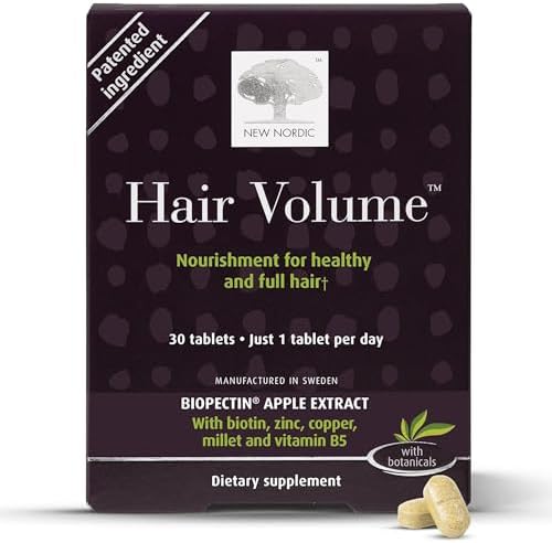 New Nordic Hair Volume Tablets, 3000 mcg Biotin & Biopectin Apple Extract, Hair Vitamins to Support Natural Hair Growth, 30 Count (Pack of 1)