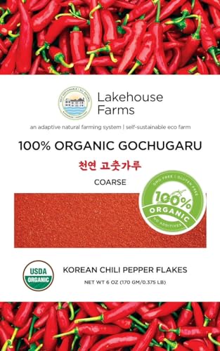 Lakehouse Farms 100% Organic Korean Chili Pepper Flakes/Powder (Gochugaru) - The only US Grown and US Organic Certified Korean Pepper Flakes (6 Ounce (Coarse))