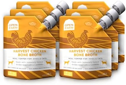 Open Farm Bone Broth, Food Topper for Both Dogs and Cats with Responsibly Sourced Meat and Superfoods Without Artificial Flavors or Preservatives, 72oz (6 Pack Harvest Chicken)