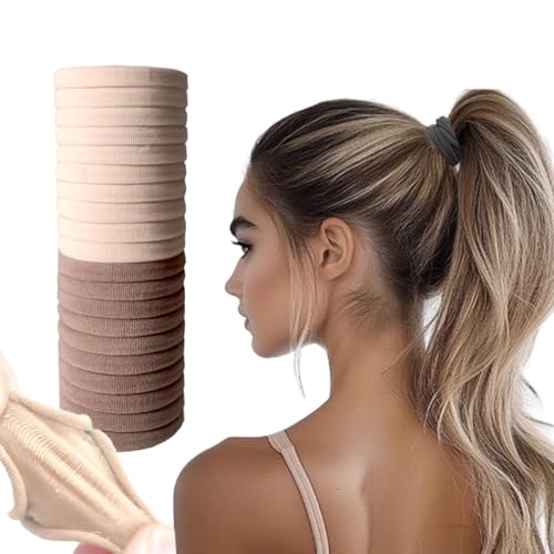 20pcs Thick Seamless Hair Ties for Curly Heavy and Long Hair - Hair Elastics for Women Men Girls Big Pony tails Holders Updos & Braids For All Hair Types No Damage No Tangle & No Breakage