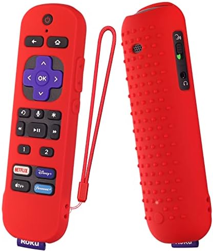 Roku Ultra 2022 Silicone Case - Voice Remote Pro Cover, Shockproof, Durable with Lanyard (Red)