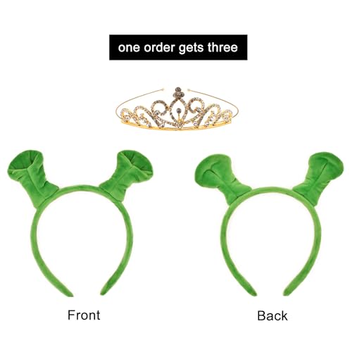 HODRME Plush Ogre and Princess Ears Headband with Crown-Halloween Christmas Festival Theme Party Monster Ogre Cosplay Costume Headwear