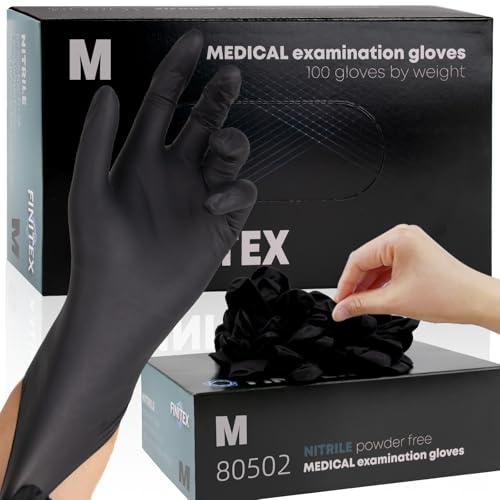 FINITEX - Black Nitrile Disposable Gloves, 5mil, Powder-free, Medical Exam Gloves Latex-Free 100 PCS For Examination Home Cleaning Food Gloves (Medium)