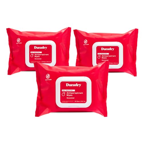 Duradry Antiperspirant Body Wipes for Men & Women - Anti-Sweat Wipes for Hands and Feet, Neutralizes Odor and Excessive Sweating, Quick-Drying and Travel-Friendly - Unscented, Pack of 3