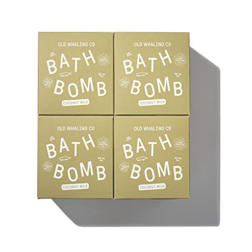 Old Whaling Co Coconut Milk Bath Bomb – Set of 4 – Handmade Bath Soak with Epsom Salts – Cleansing, Soothing and Moisturizing Fizz – Tropical, Floral Scent, 8 oz