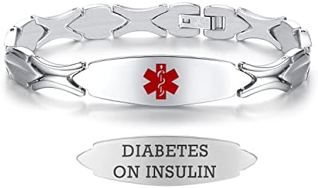 LinnaLove 7 1/2 inch Medical Alert Bracelets for women Stainless Steel Fashion Medical Bracelets Personalized Engraving