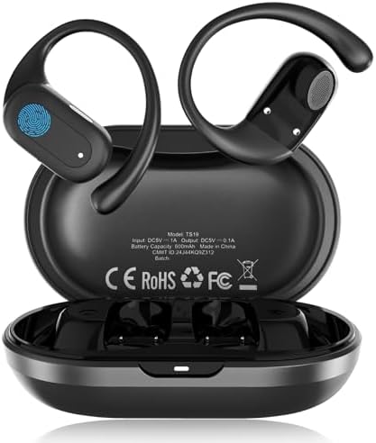 Open Ear Earbuds Bluetooth 5.4 Headphones,Wireless Earbuds Over The Earphones with EarHooks,40Hrs Playtime,IPX5 Waterproof Outside Ear Air Conduction Headsets,for Running Fitness (Black)