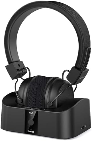 BESIGN BTH02 Wireless Headphones for TV Watching with Bluetooth Transmitter Charging Dock, TV Headphones Wireless for Seniors, Bluetooth TV Headsets, 100ft Range No Audio Delay