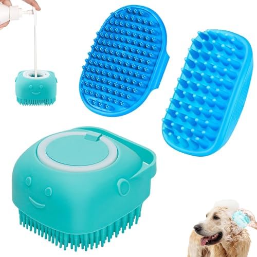 Comotech 3PCS Dog Bath Brush | Dog Shampoo Brush | Dog Scrubber for Bath | Dog/Grooming/Washing Brush Scrubber (Blue Blue Blue)