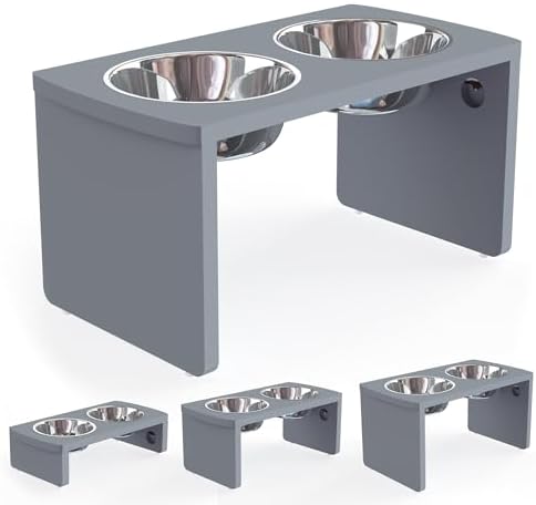 Elevated Dog Bowls, Bamboo Raised Dog Bowl for Large Dogs & Medium Dogs, with 2 Stainless Steel Bowls (10'' Tall–48 oz Bowl)