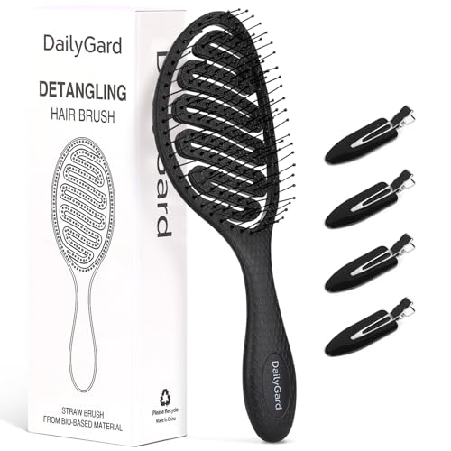 Detangling Brush, Dry and Wet Vented Detangler Hair Brush for Women and Men, Paddle Quick Drying Hairbrush for Wet/Dry/Curly/Thick/Long/Wavy/Damaged Hair, Black