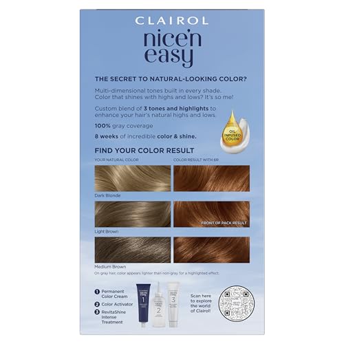 Clairol Nice'n Easy Permanent Hair Dye, 6R Light Auburn Hair Color, Pack of 3