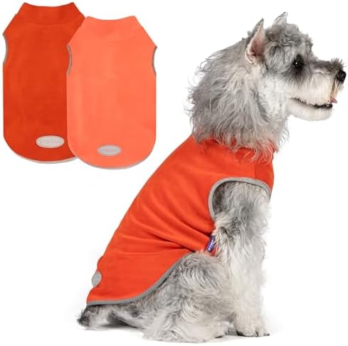 cyeollo Fleece Dog Sweater Vest, Reflective Dog Sweatshirt Pullover Dog Jacket for Small Medium Large Dog Clothes Boy Girl Pets, Orange & Red M