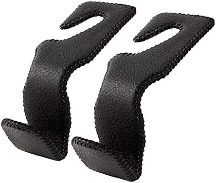 Headrest Hooks for Car, Back Seat Organizer Black Leather Hanger Holder Hook, for Hanging Purses and Bags and Coats, Pack of 2