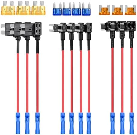 Nilight - 50040R 12V Car Add-a-Circuit Fuse Adapter with Standard and Mini TAP Profile TAP Blade Fuse for Cars Trucks Boats, 10 Pack Fuse Holder-3 types, 2 Years Warranty,Blue, Red, Black