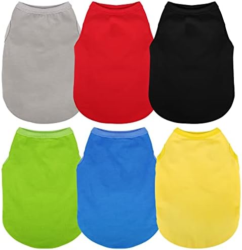 Paiaite 6 Pieces Plain Dog Shirt Sleeveless Puppy Cotton Dog Shirts Breathable Pet Apparel Tank Top Colorful Puppy Sweatshirt Clothes for Small Medium Dogs M