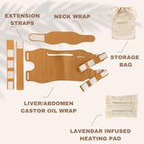 Castor Oil Packs for Liver Detox & Menstrual Cramps- 100% Oil Leak-Free - One Size Fits All - Soft Castor Oil Pack Wrap Organic Cotton - Kit Includes Castor Oil Compress, a Neck wrap & Heating Pad.